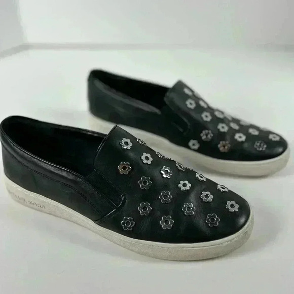 Michael Kors Keaton Slip On Sneaker metallic Floral toe Leather Black-Size 8 - Picture 3 of 13
